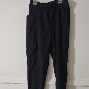 Girls Black Cargo Pants with Elastic Waist and Utility Pockets